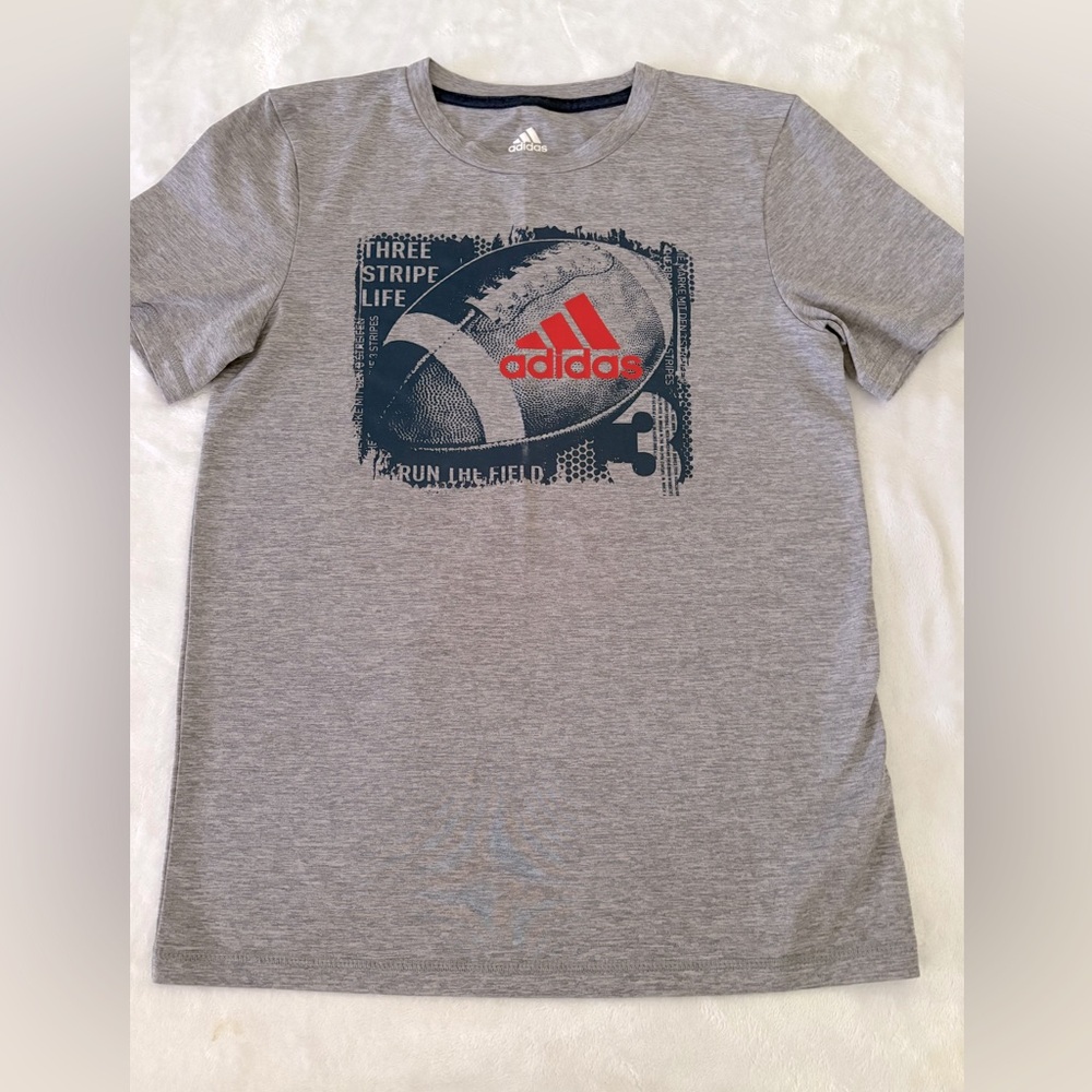 Boys Adidas Gray Tee with Red Logo